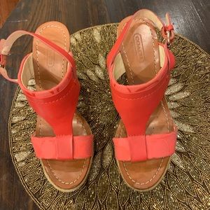 Orange/red Coach sandal wedges
